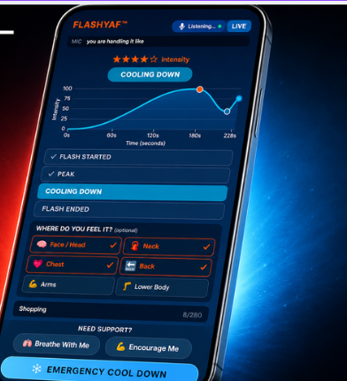 FLASHYAF™ app screen showing the full live flash-tracking experience